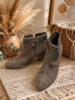 Jensen Taupe Perforated Suede Ankle Booties